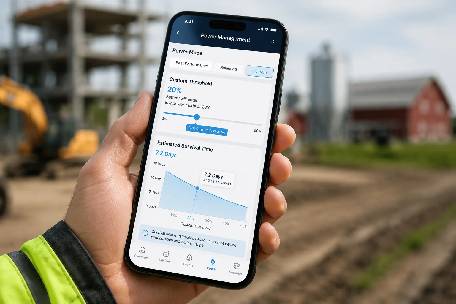 Benutzeroberfläche der App für benutzerdefinierte Schwellenwerteinstellungen für die Batterie