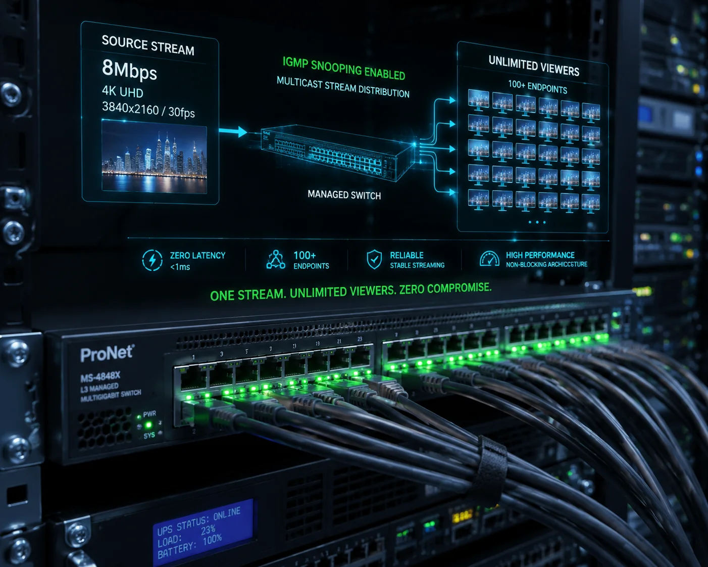 Multicast client concorrenti flusso 4K switch di rete