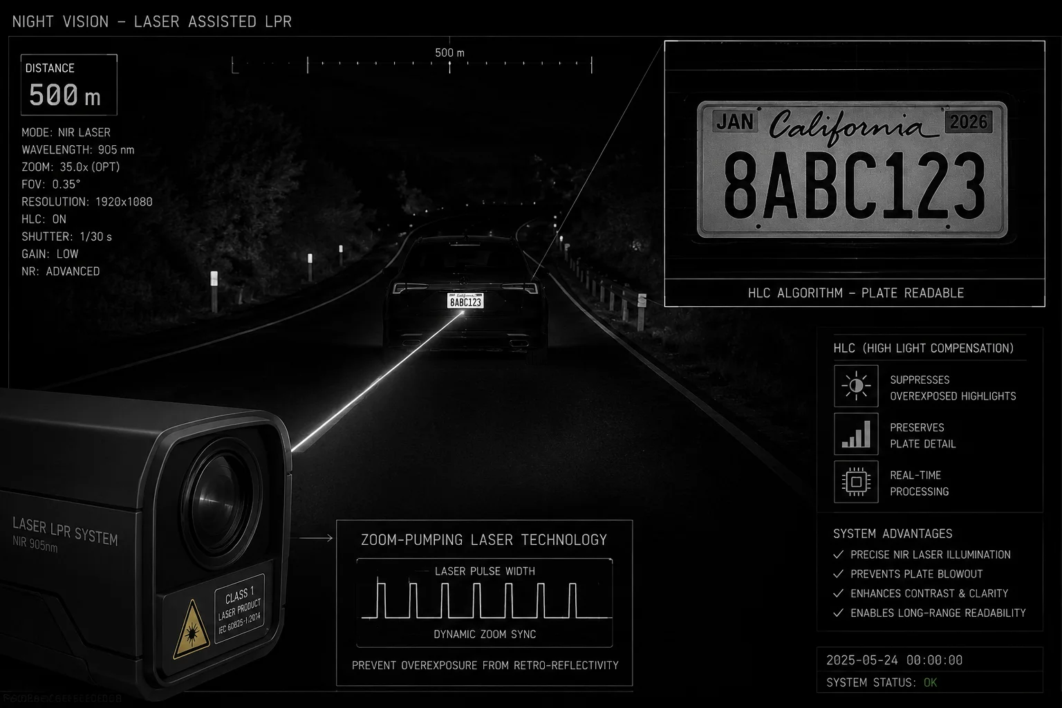 iluminación láser visión nocturna de matrículas a 500 m