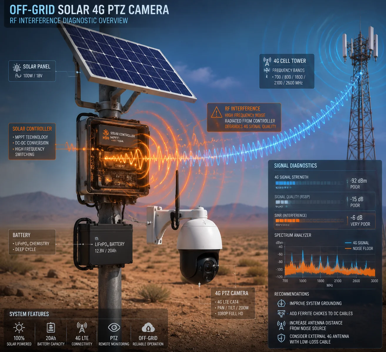 Solar controller ripple and 4G module desense prevention