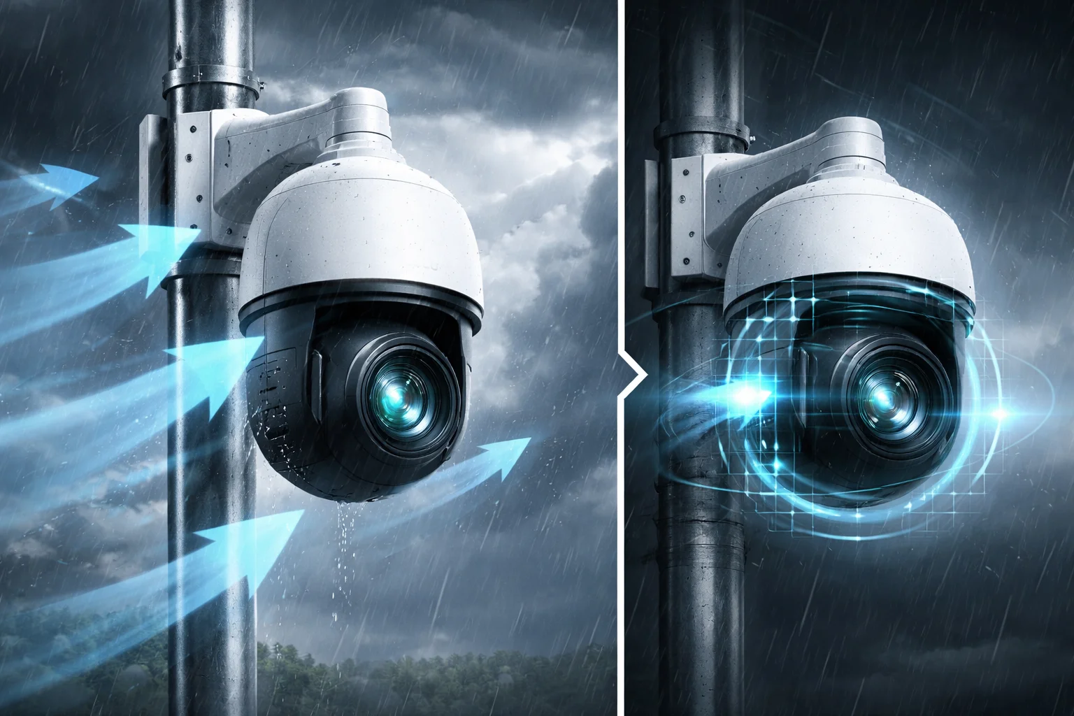 PTZ camera auto correction wind offset