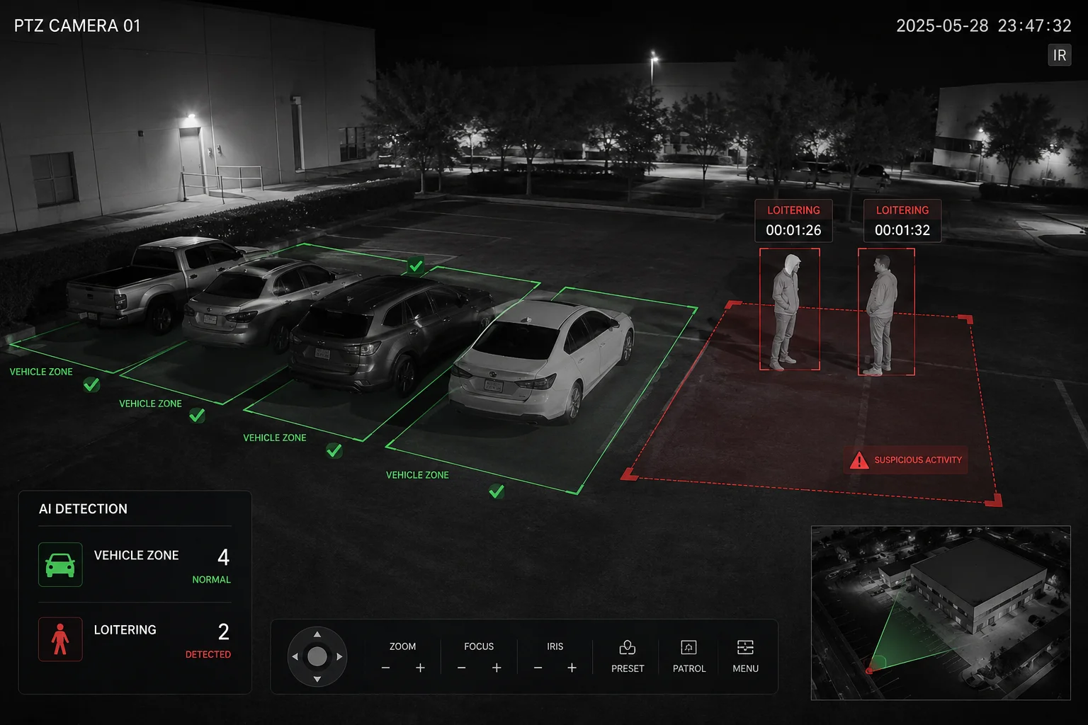 Detección de merodeo en estacionamientos con zonas de IA