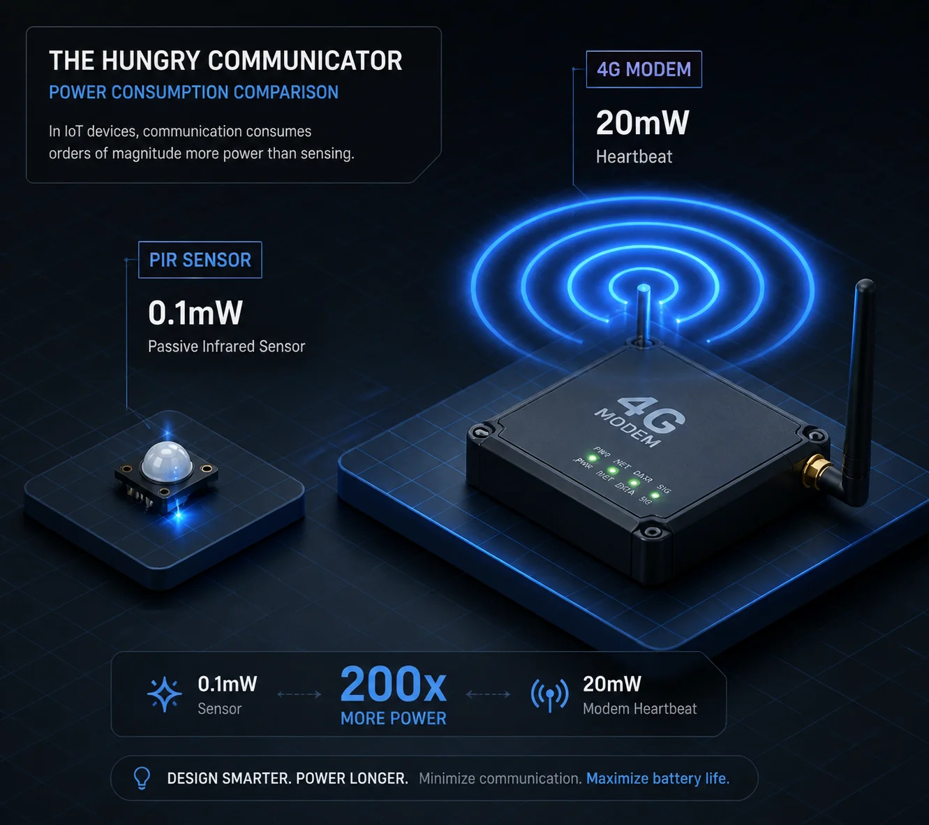 Vergleich des Stromverbrauchs von PIR-Sensor und 4G-Heartbeat