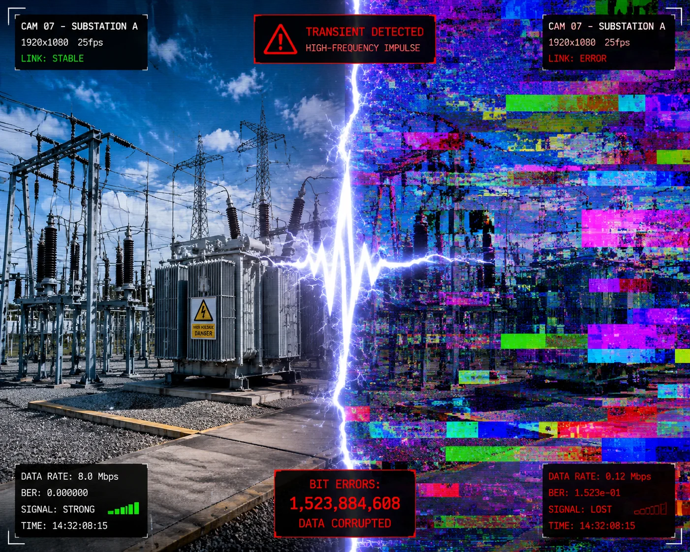 High-frequency noise causing bit errors in 4G video near substations