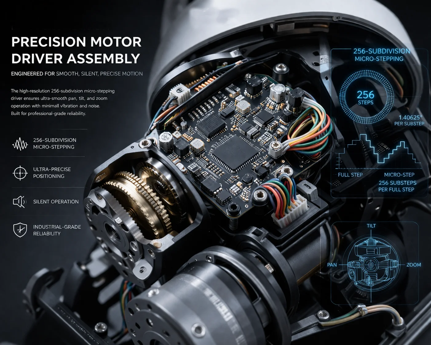 PTZ motor driver micro-stepping for smooth slow movement