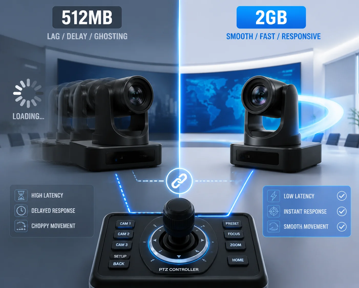 PTZ-Reaktionsvergleich zwischen 512 MB und 2 GB RAM-Modellen
