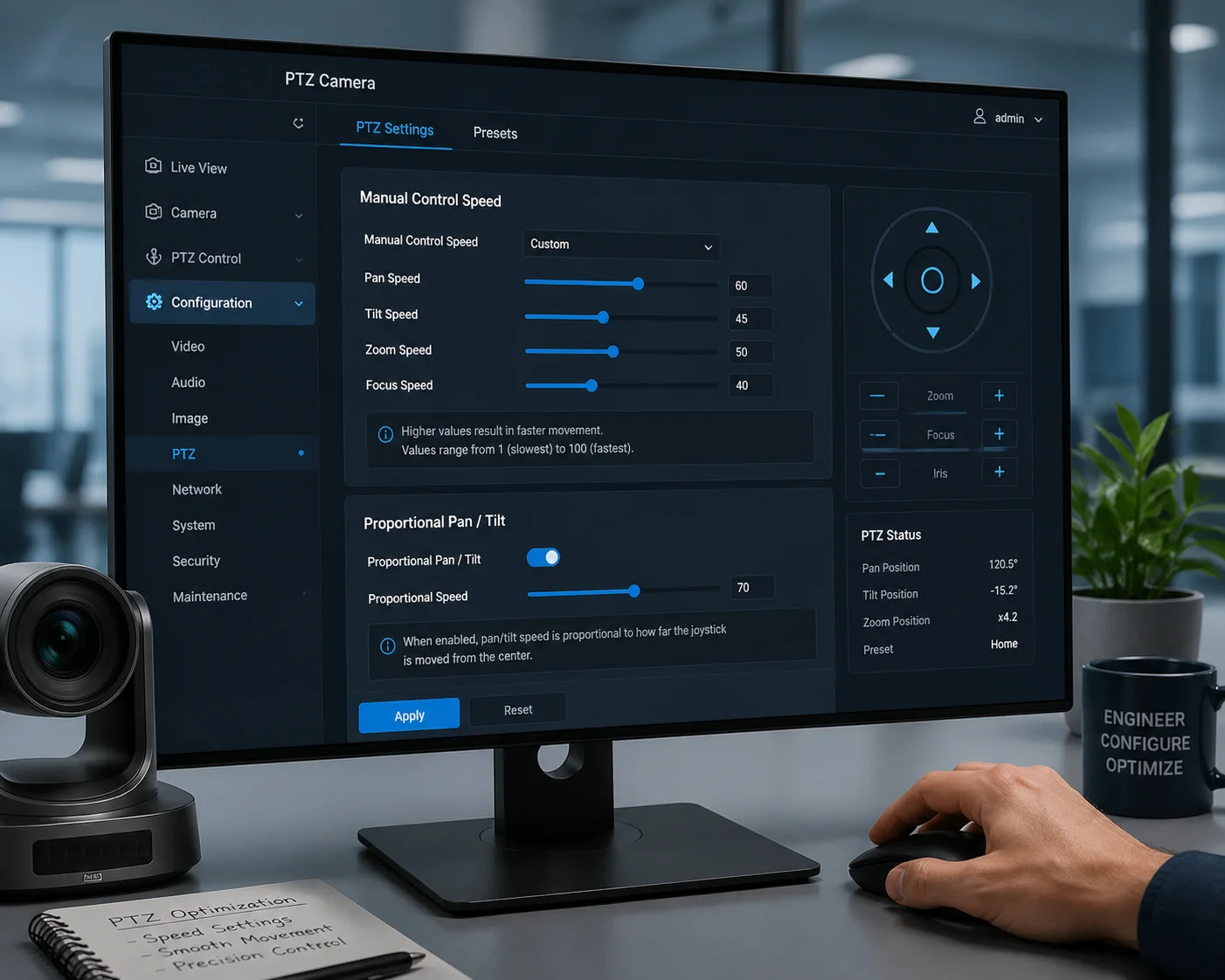 PTZ web interface custom speed limit setting