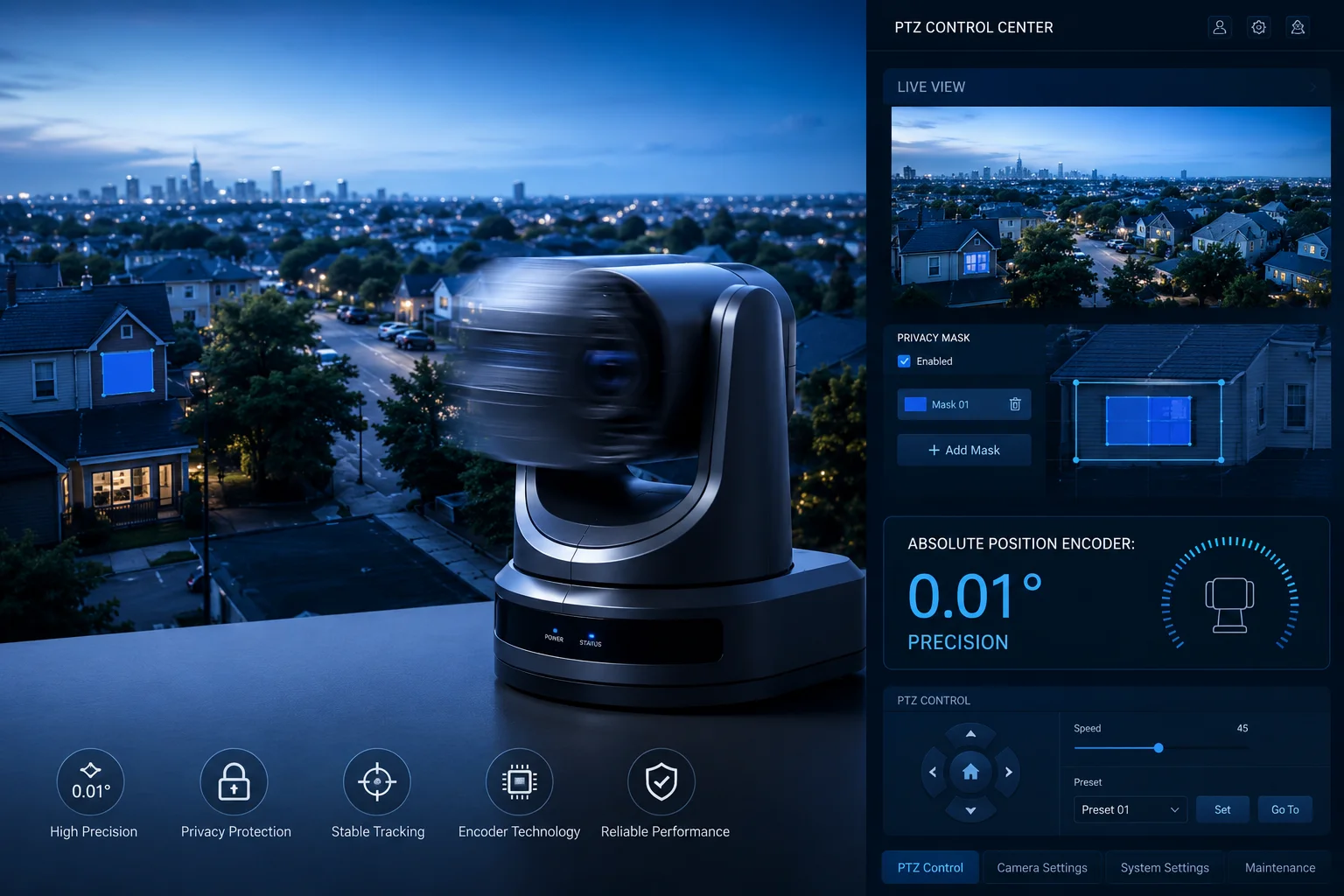 PTZ privacy mask fixed on window during 360 pan rotation
