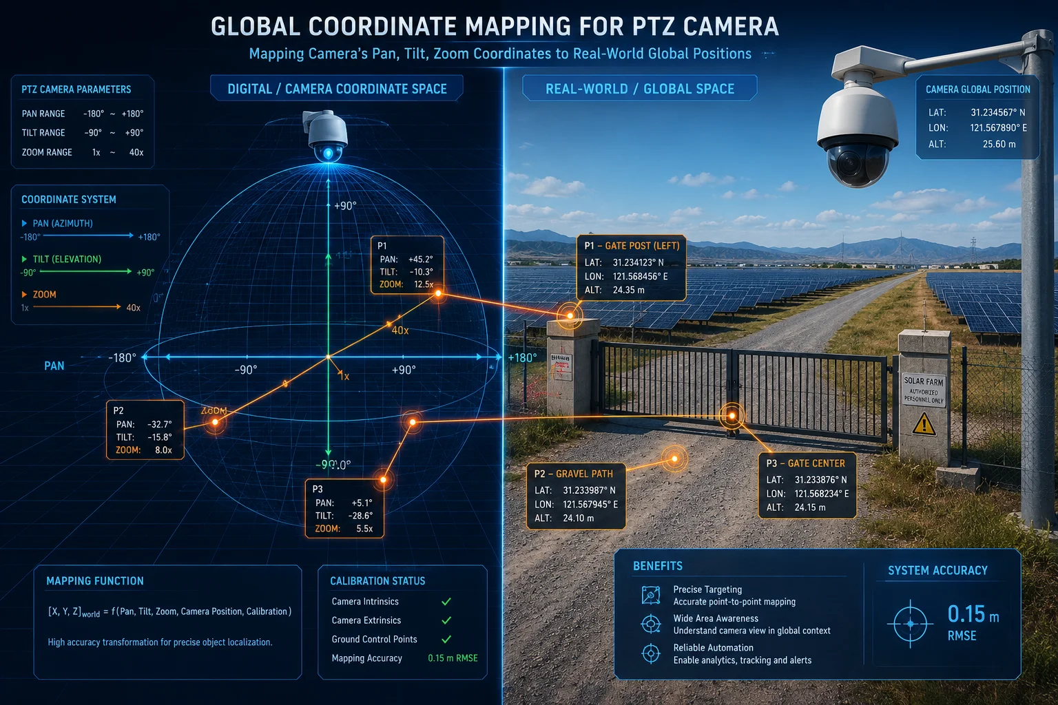 Mapeo de coordenadas globales para reglas PTZ