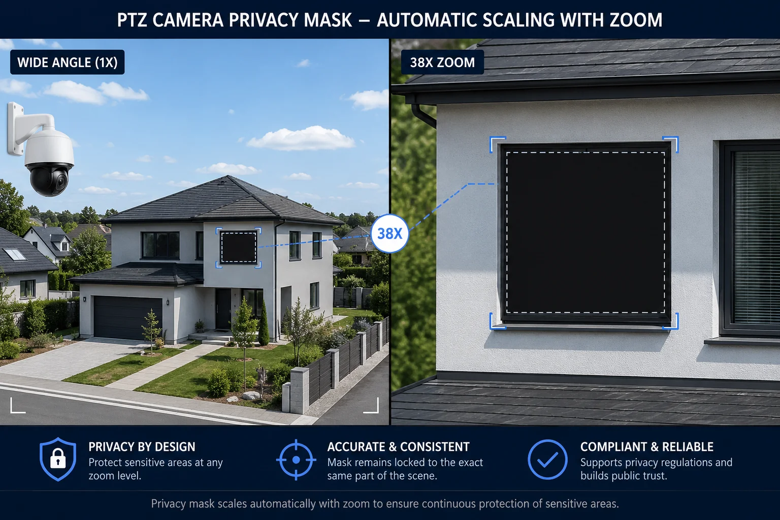 3D privacy mask scaling during optical zoom adjustment