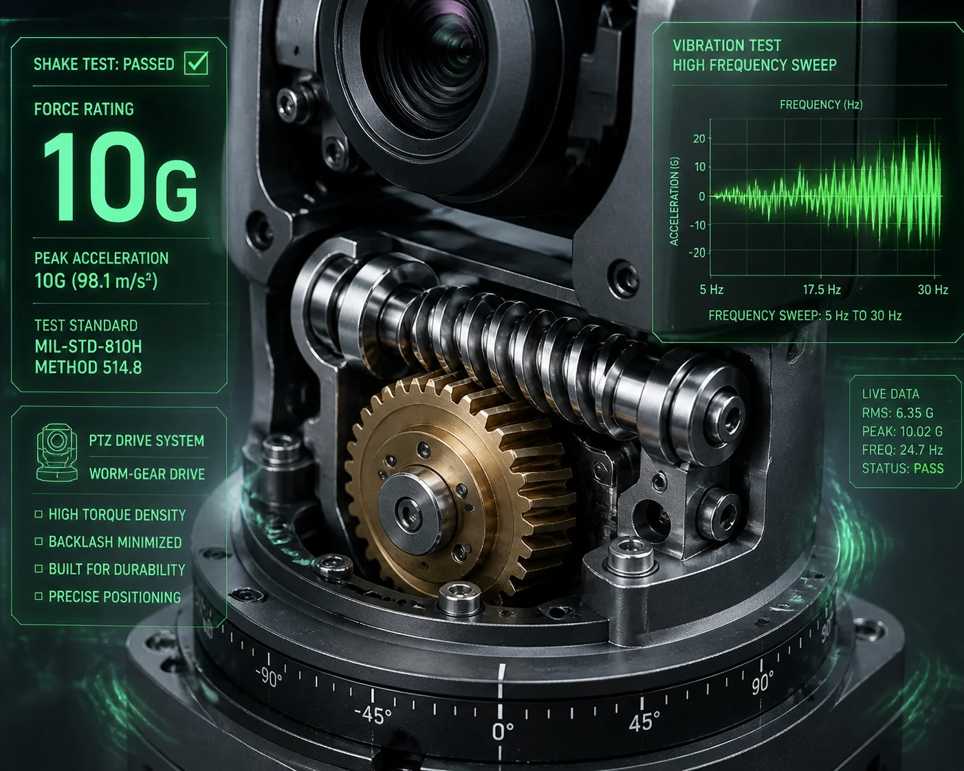 PTZ G-Kraft-Bewertung mechanischer Antrieb Vibrationstest