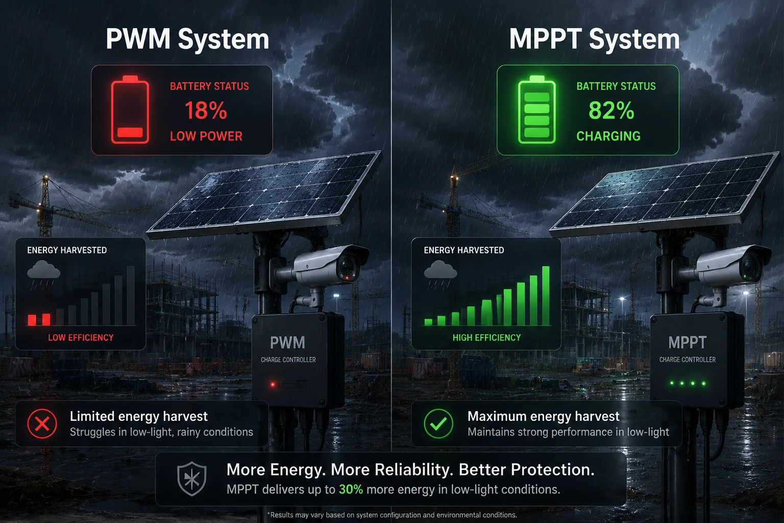 Zusätzliche Laufzeit des MPPT-Reglers bei bewölktem Wetter für Solarüberwachung