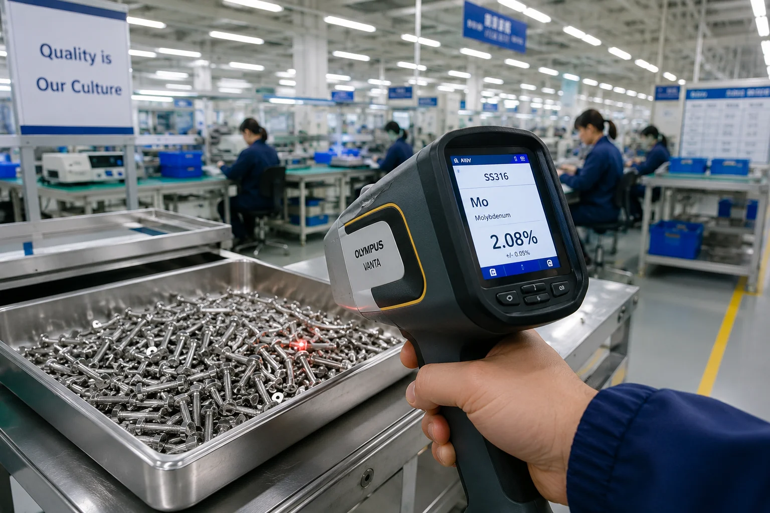 محلل XRF محمول باليد يتحقق من درجة مثبت SS316 في الموقع