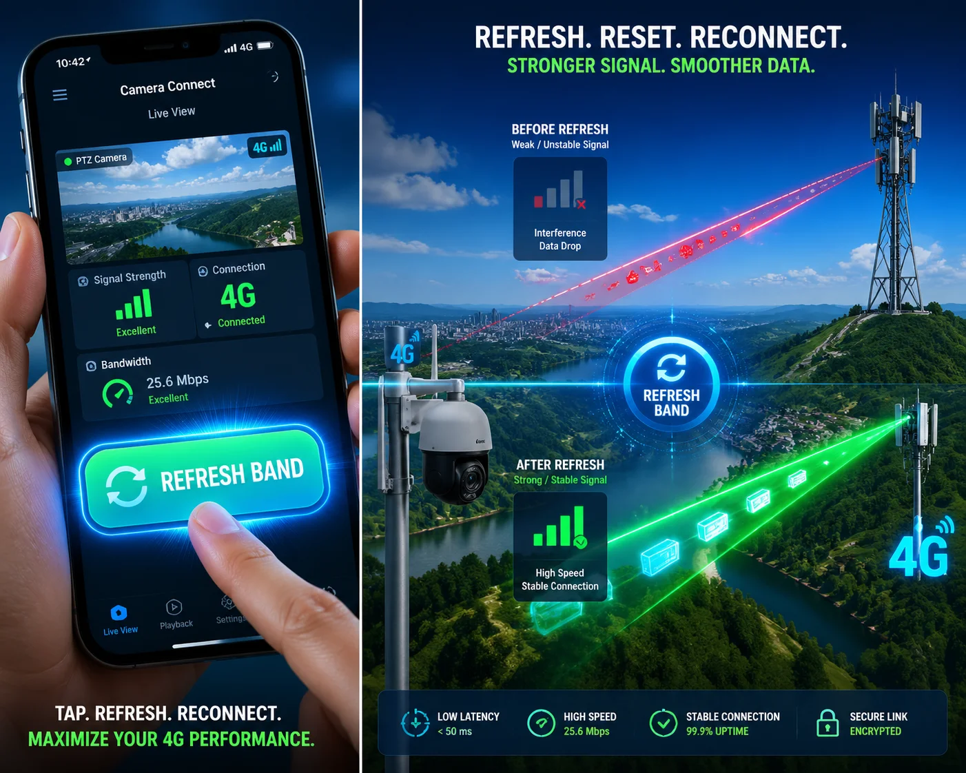 Remote band refresh for slow 4G PTZ camera connection