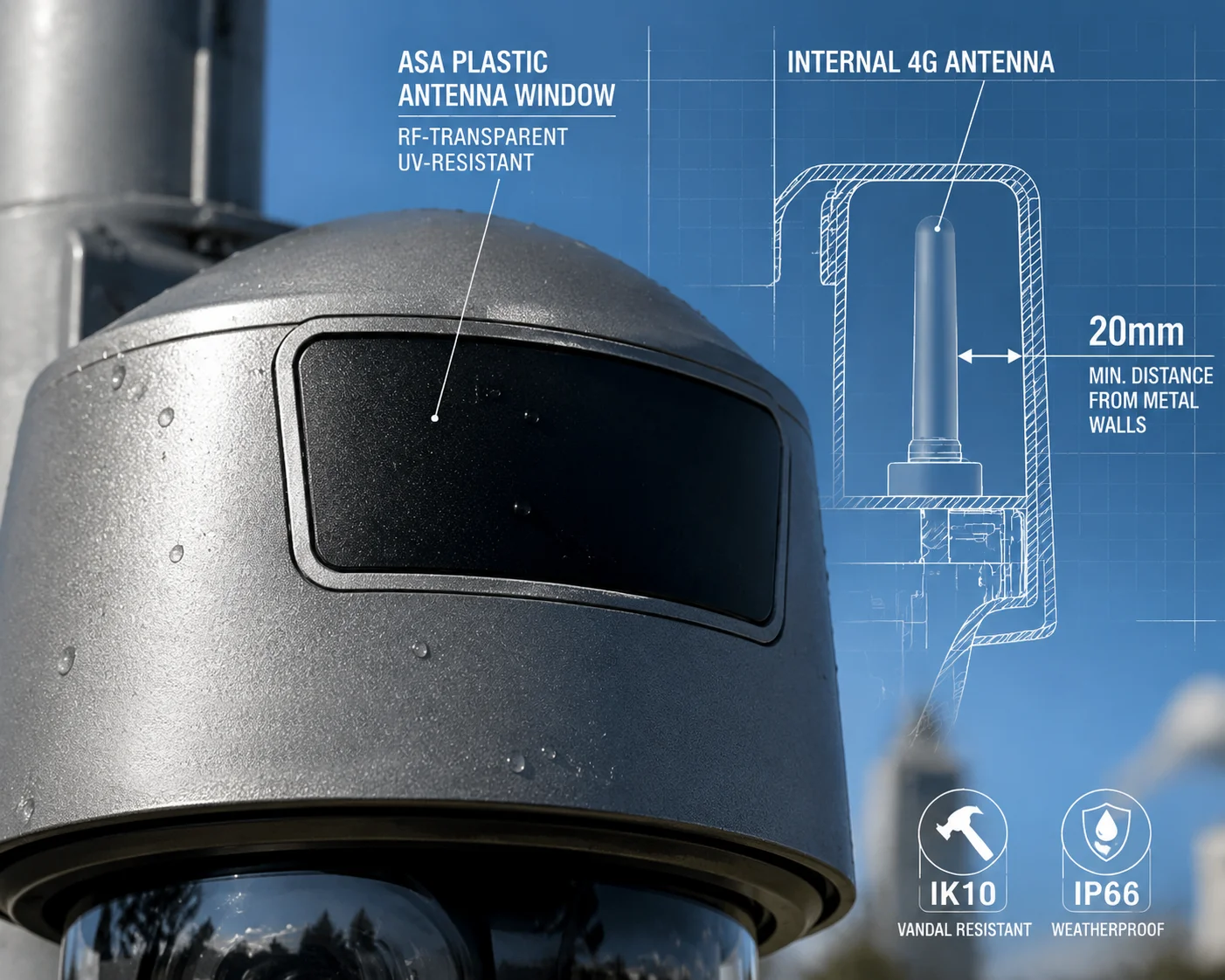 PTZ camera antenna window radome design