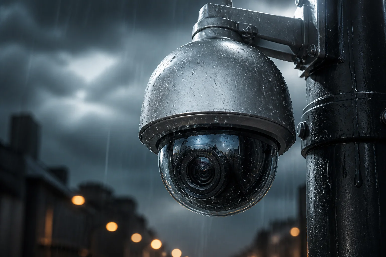 PTZ-Kamera mit hydrophober Beschichtung im Regen