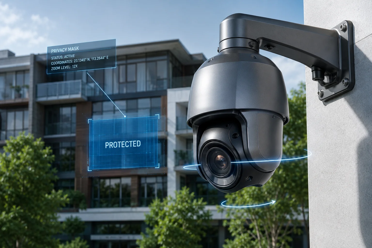 PTZ camera privacy mask locked position during rotation