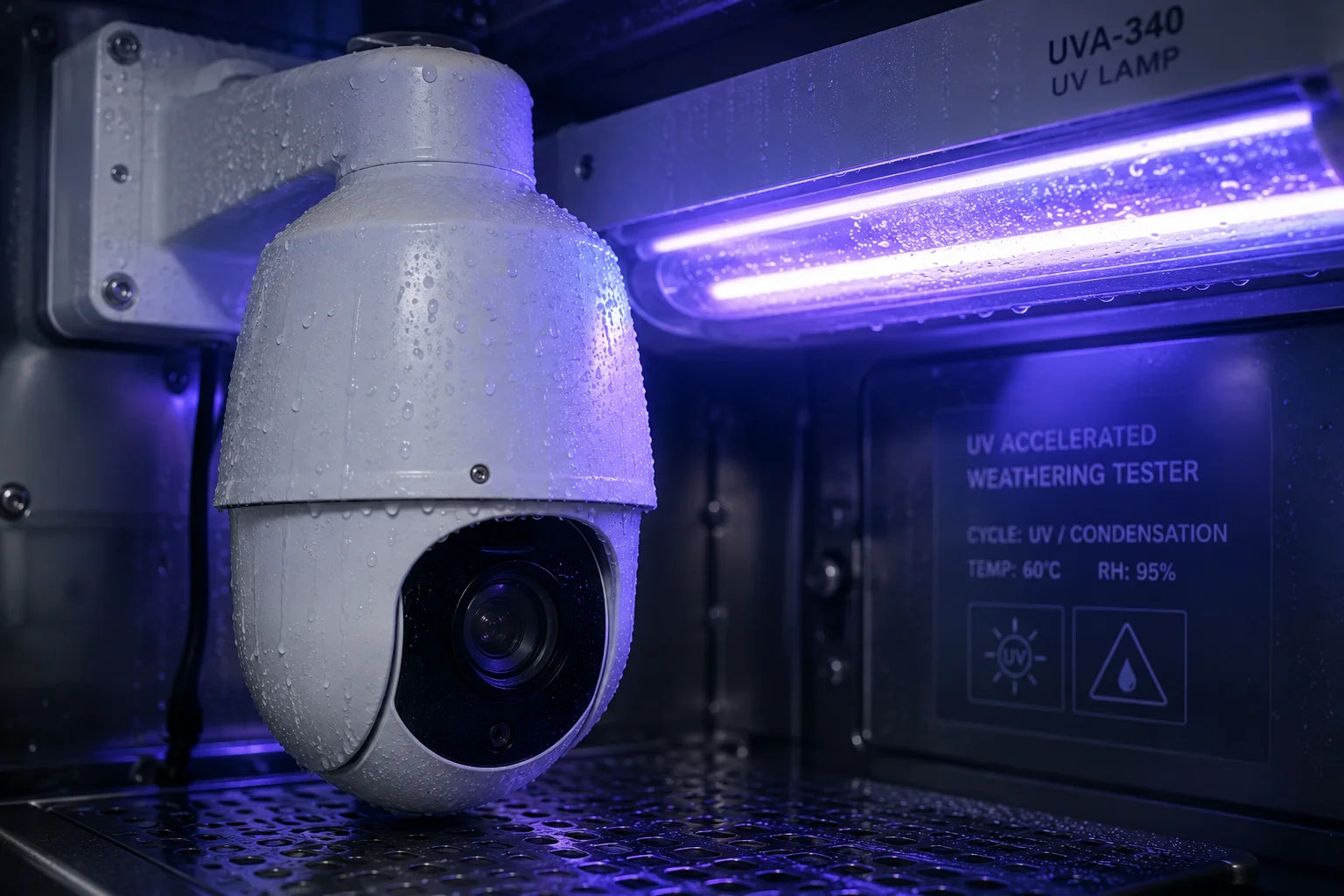 اختبار تقادم الأشعة فوق البنفسجية ASTM G154 للتشطيب الأبيض لكاميرا PTZ