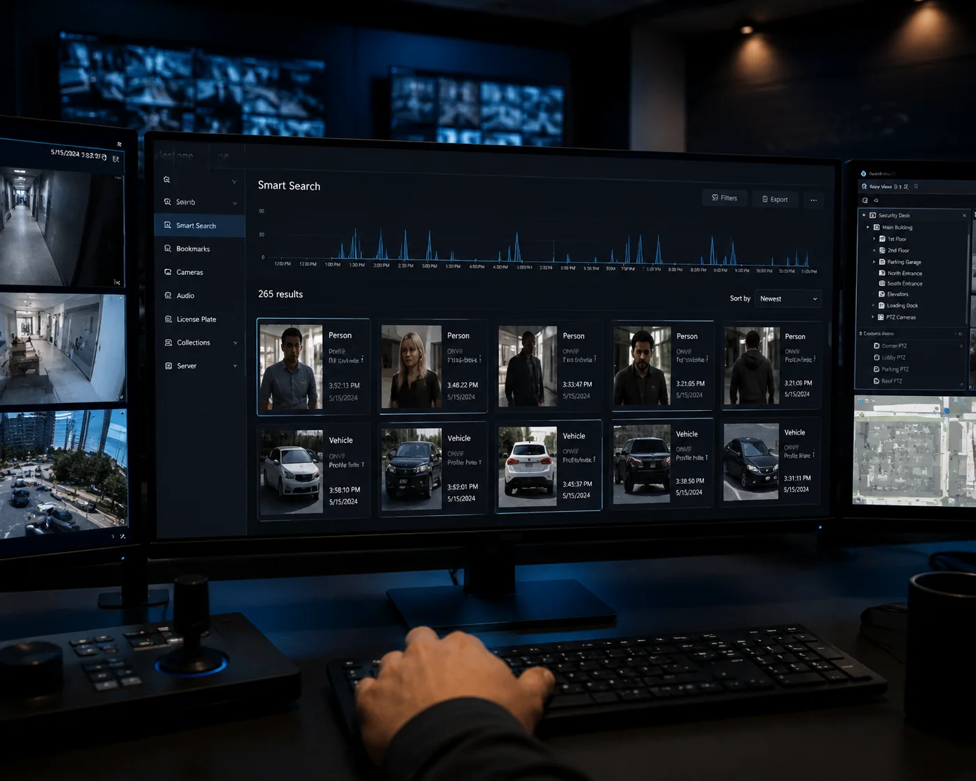 VMS ricerca intelligente metadati H.265 ONVIF Profile T
