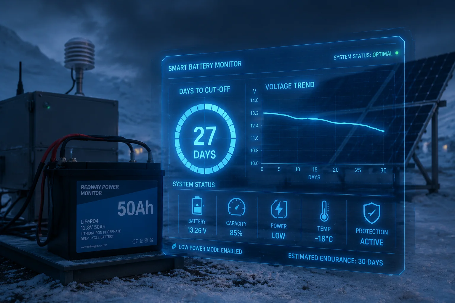 Batterielebensdauer 30 Tage ohne Sonne Periode Off-Grid