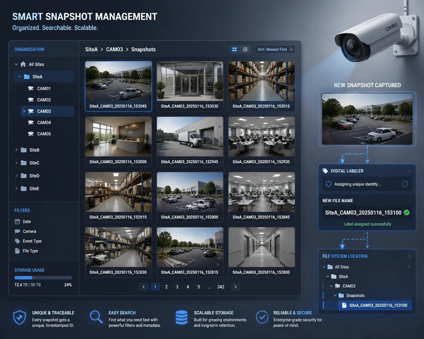Nomeação personalizada de arquivos para instantâneos CGI com ID da câmera e carimbo de data/hora