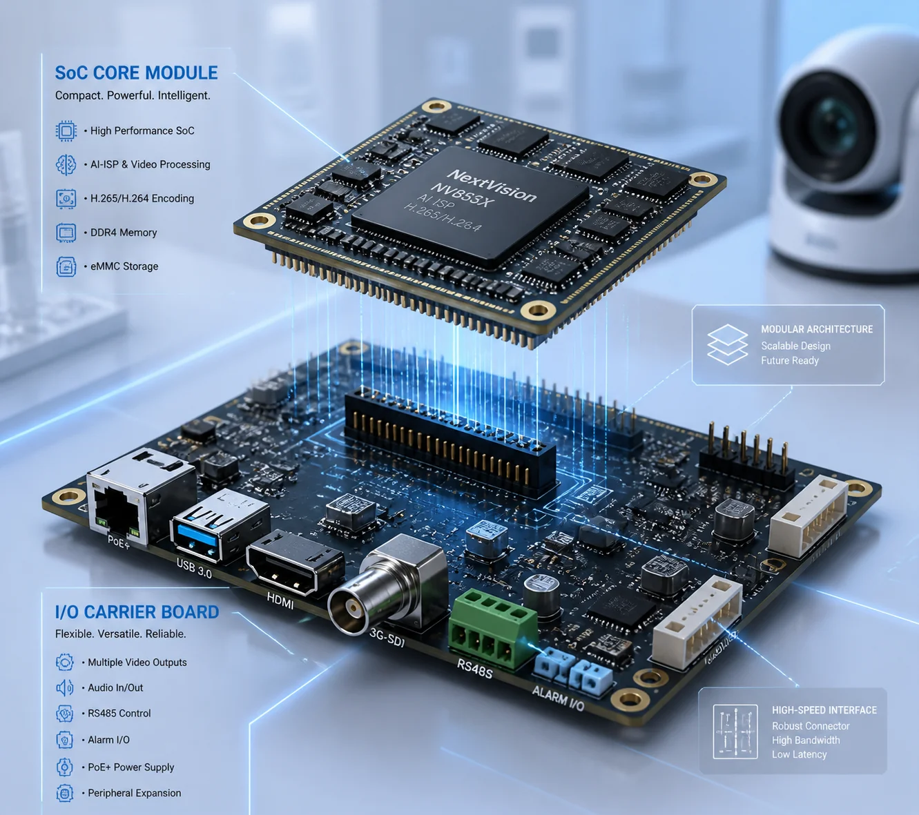Vorteile der Wartung von PTZ-Kameras mit geteilter SoC- und I/O-Board-Architektur