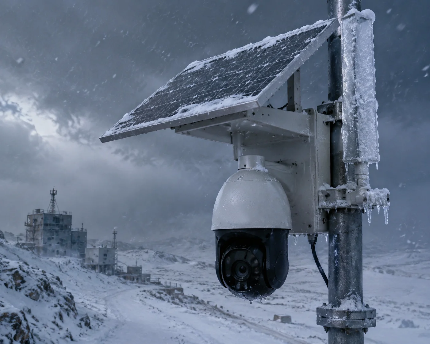 Antenna impedance mismatch caused by winter ice buildup on 4G LTE solar surveillance camera