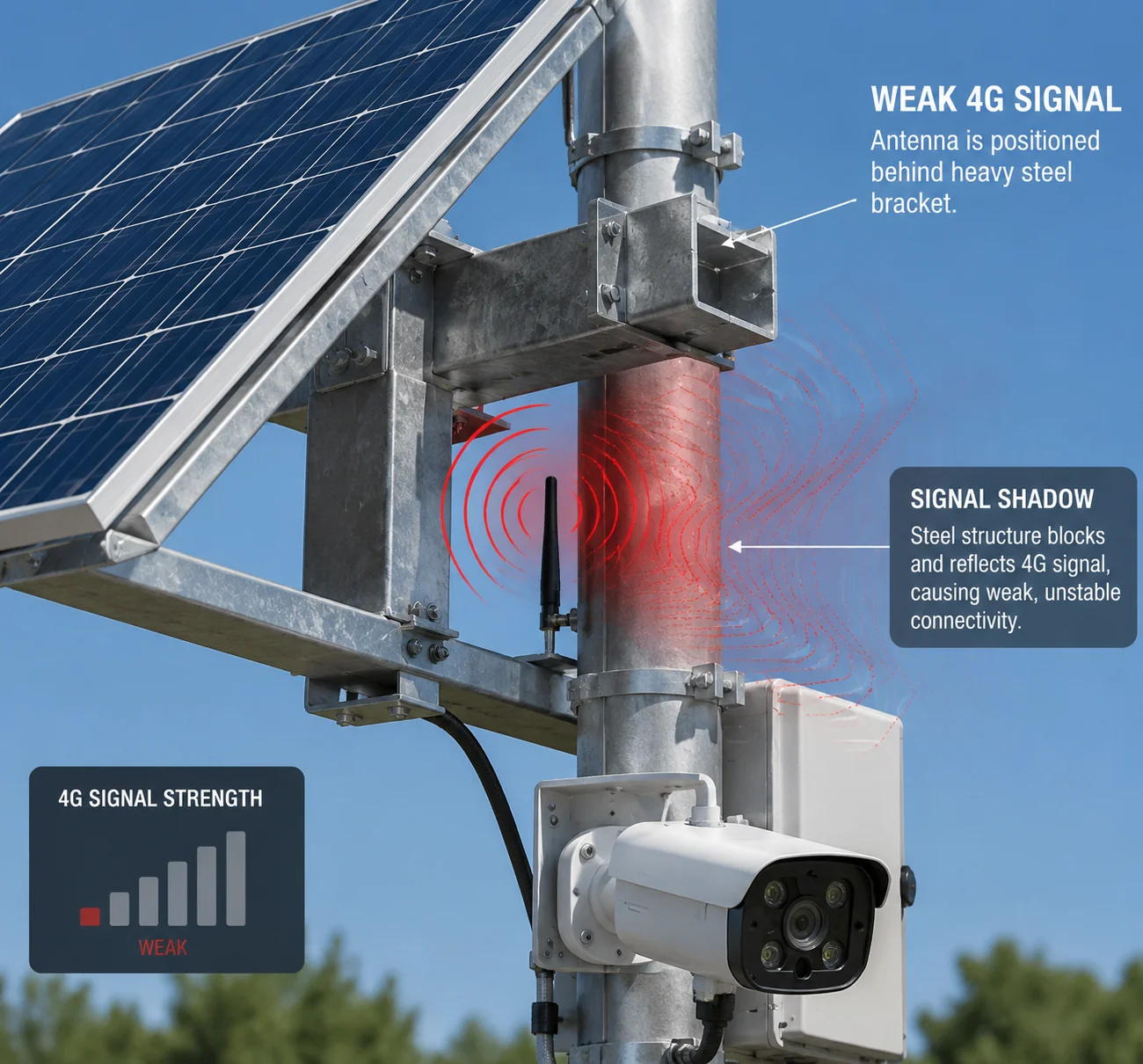 Solar panel bracket layout and 4G antenna signal shading