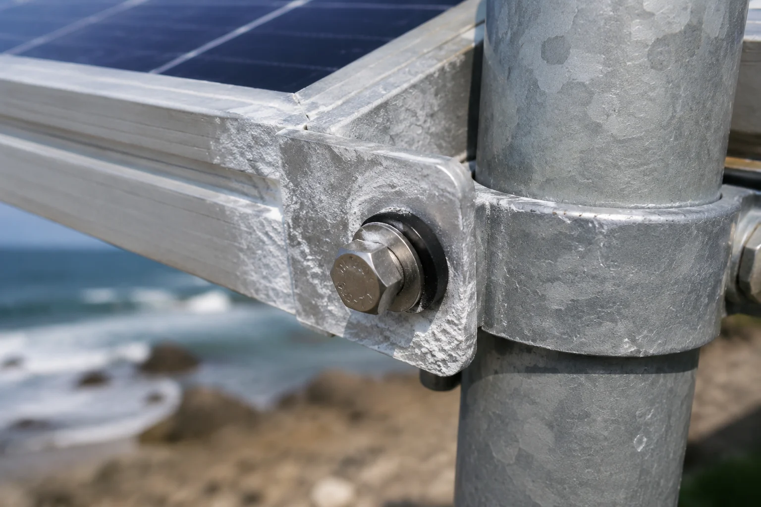 Galvanic corrosion damage on aluminum frame mounting point