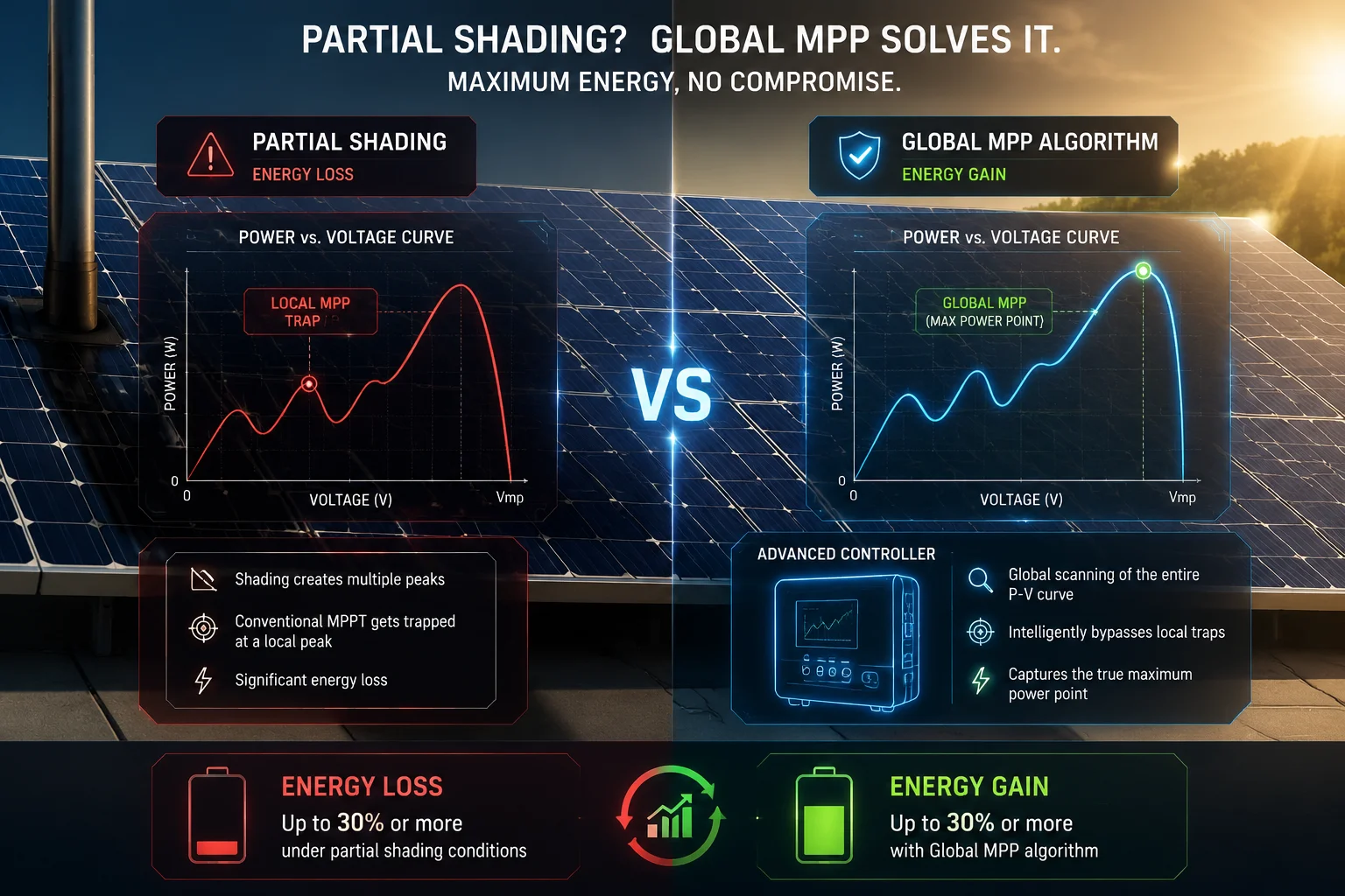 Global MPP-Scannen Teilverschattung Solarpanel