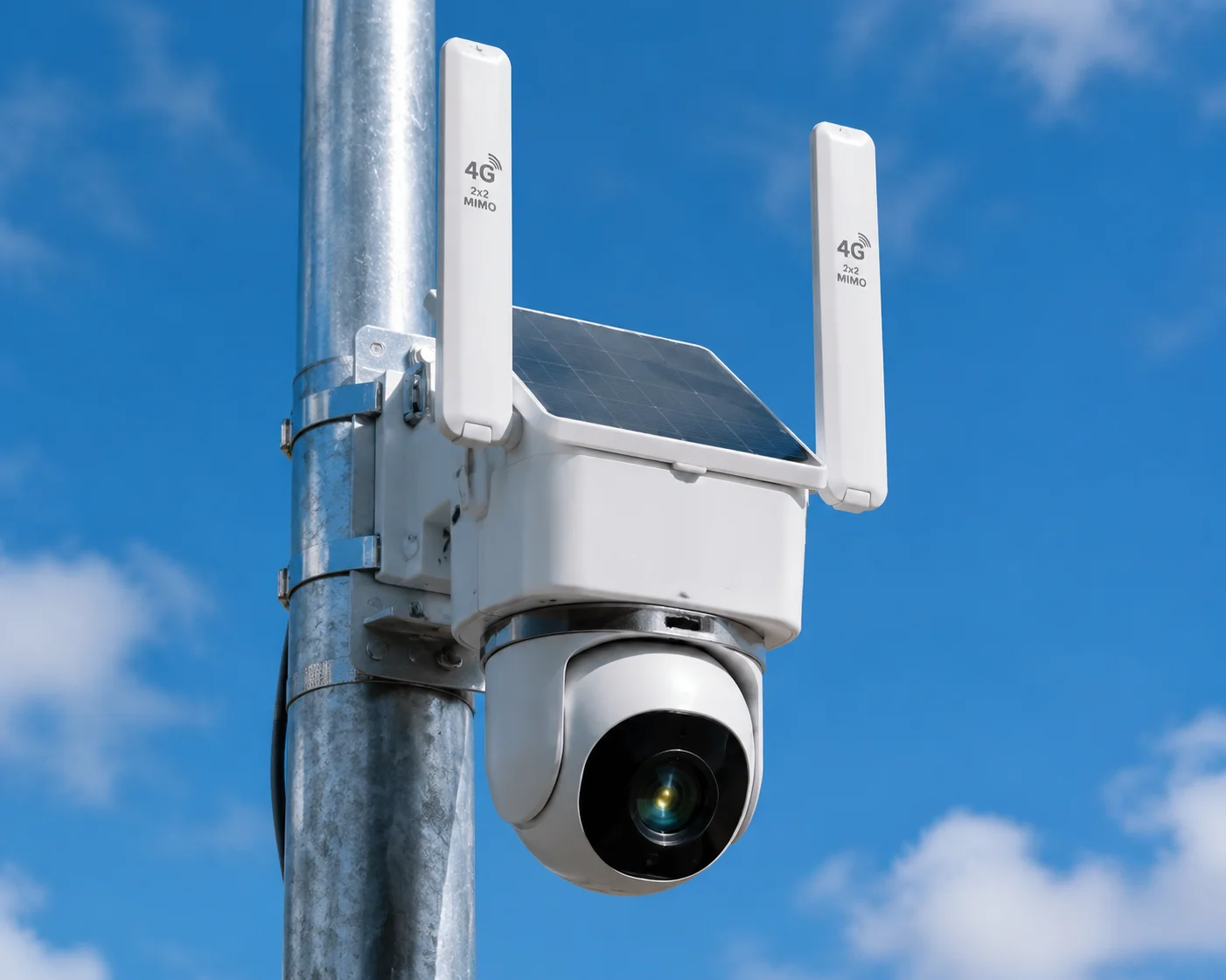 Solar PTZ camera with dual antennas for MIMO technology