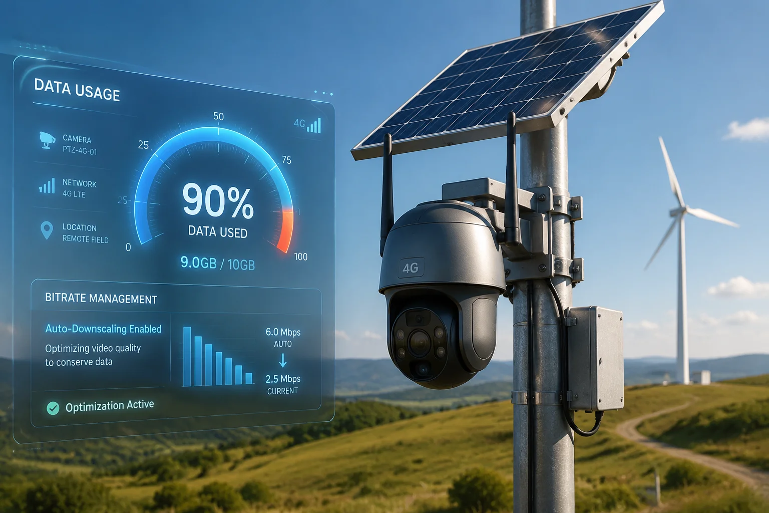 Risparmio dati auto-riduzione bitrate telecamera PTZ solare 4G