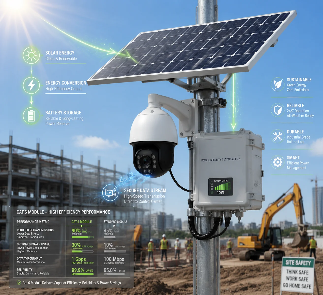Cat6 module power consumption solar battery PTZ camera system
