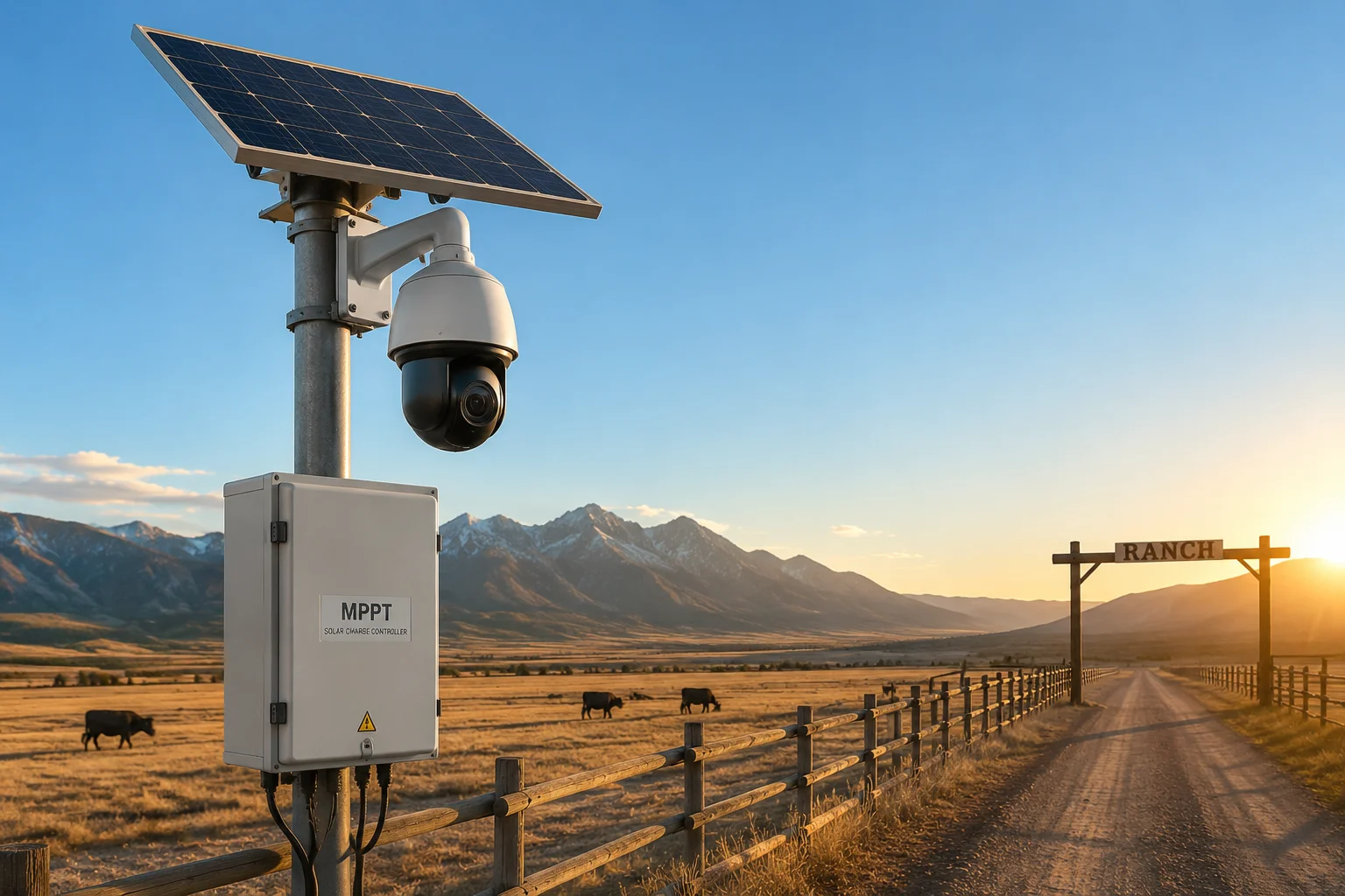 Schaltplan für ein Vier-Kamera-Solar-PTZ-System mit 24V Batteriebank
