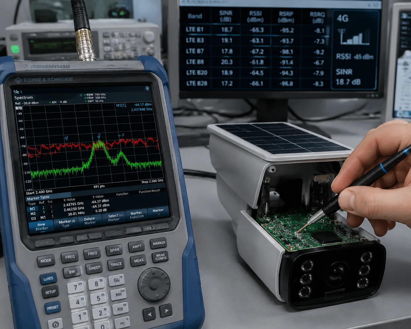 Measuring EMI impact of solar charging on LTE receiver