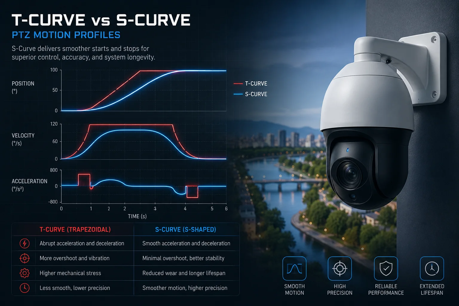 Rastreamento de câmera PTZ com perfil de movimento S-Curve