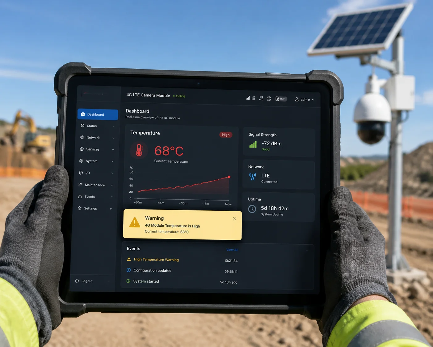 Interface de monitoramento térmico para câmera PTZ 4G