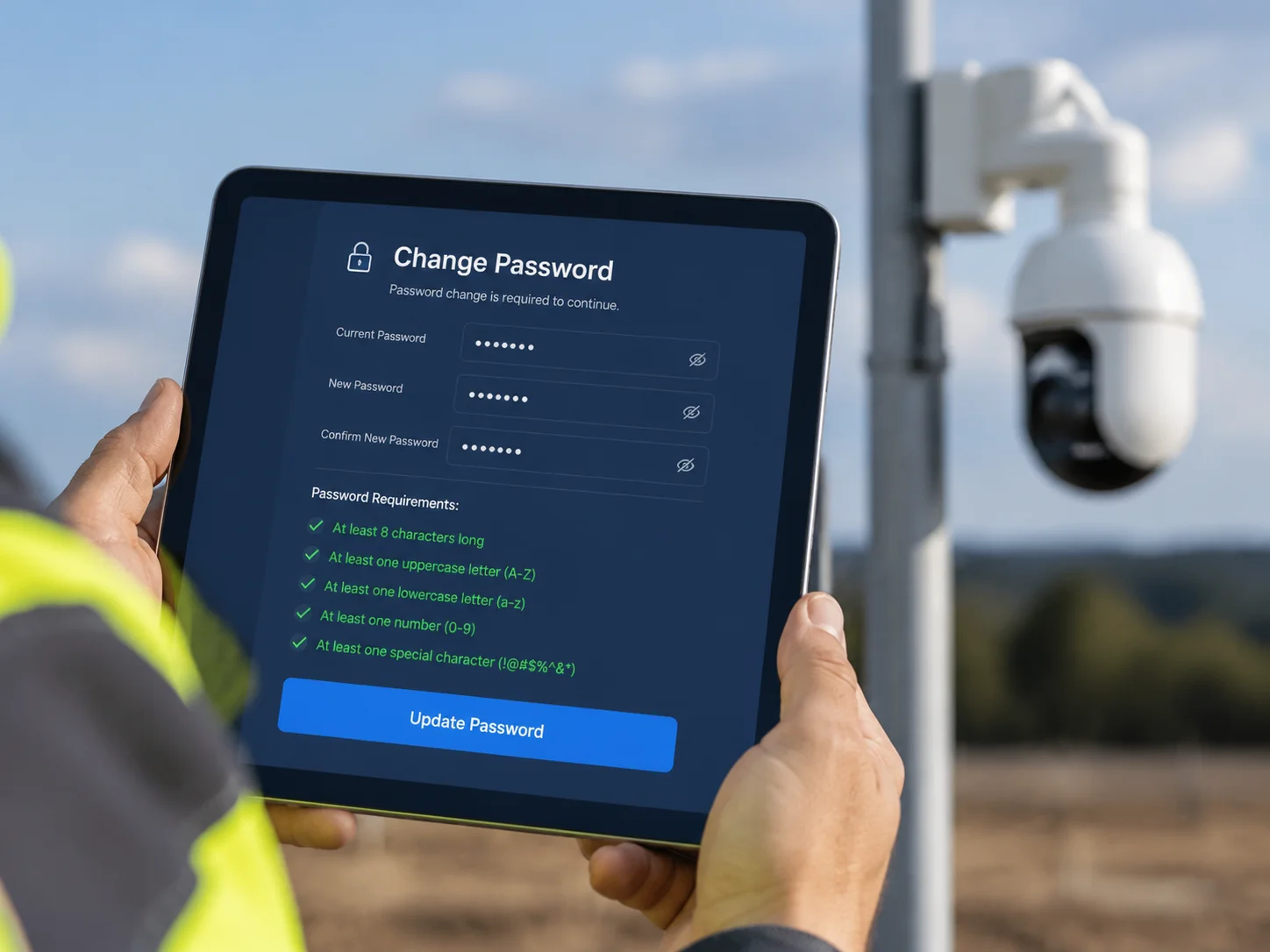 PTZ camera forced password change first login security