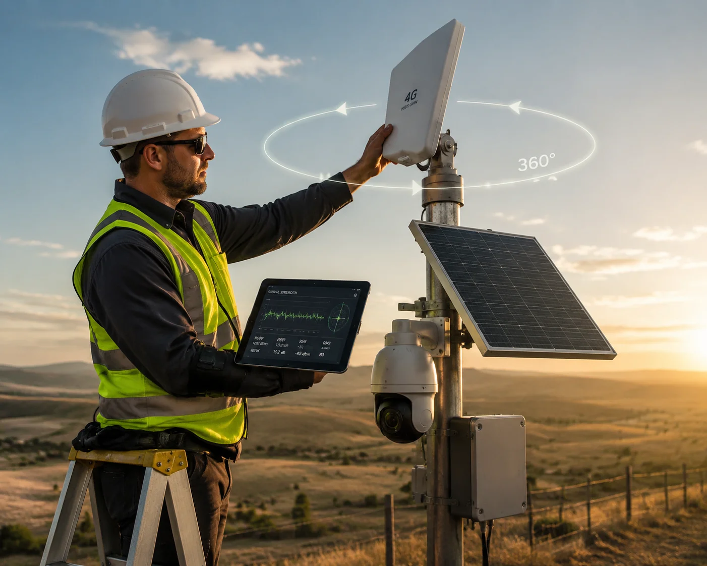 Adjusting external antenna orientation using signal indicators on 4G camera