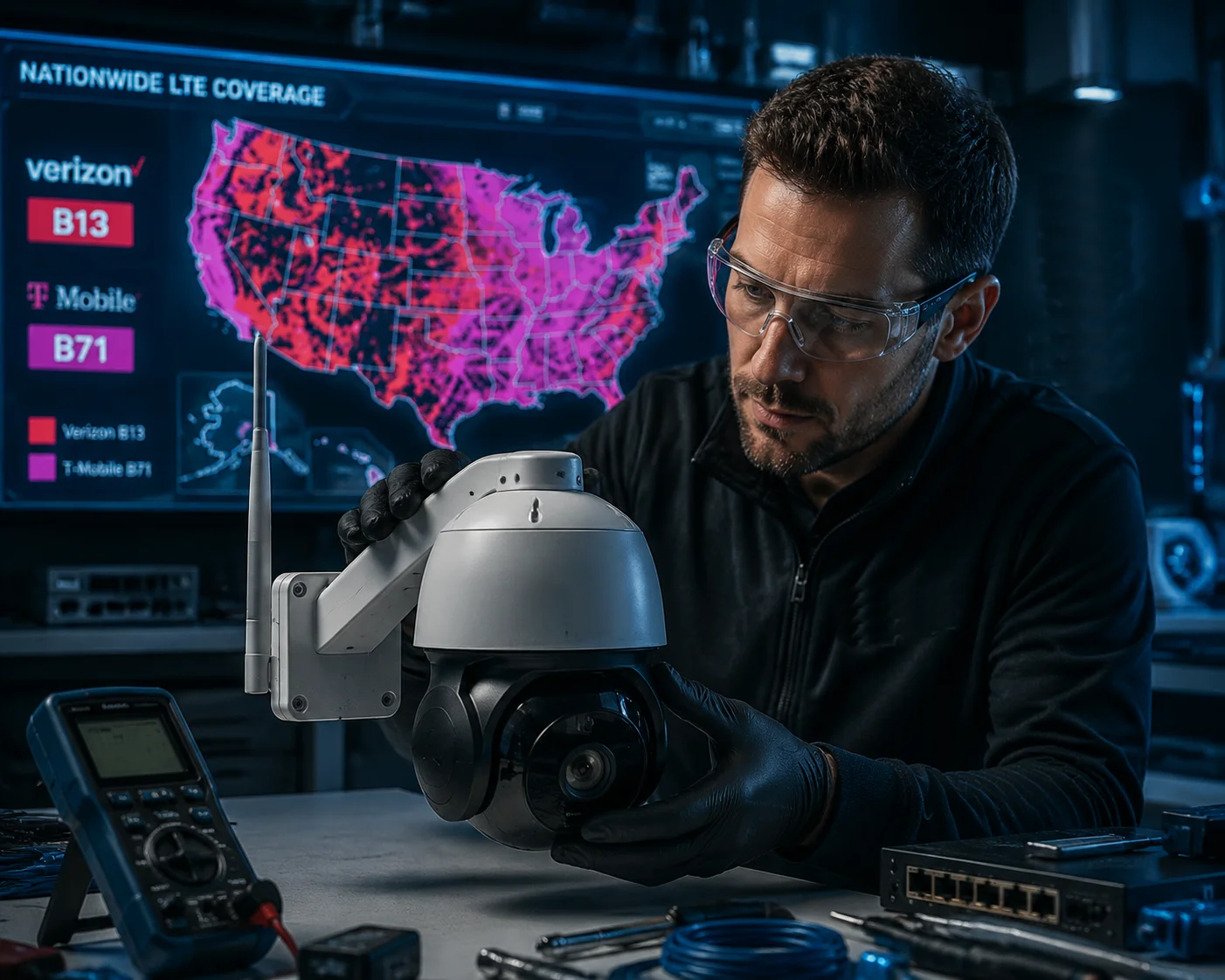 PTZ camera LTE band verification for Verizon B13 and T-Mobile B71
