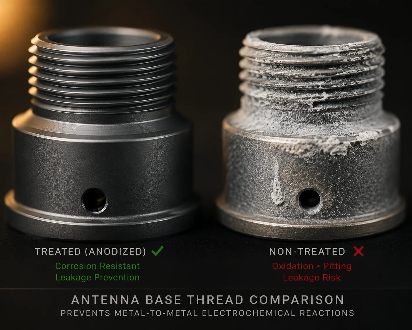 Thread corrosion prevention on antenna base