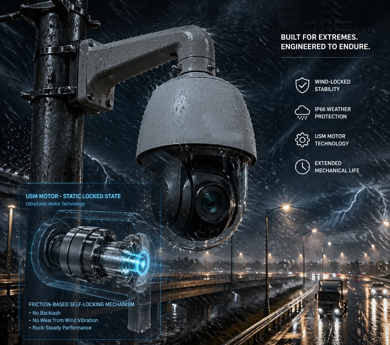 USM PTZ camera long lifespan 24/7 patrol mode