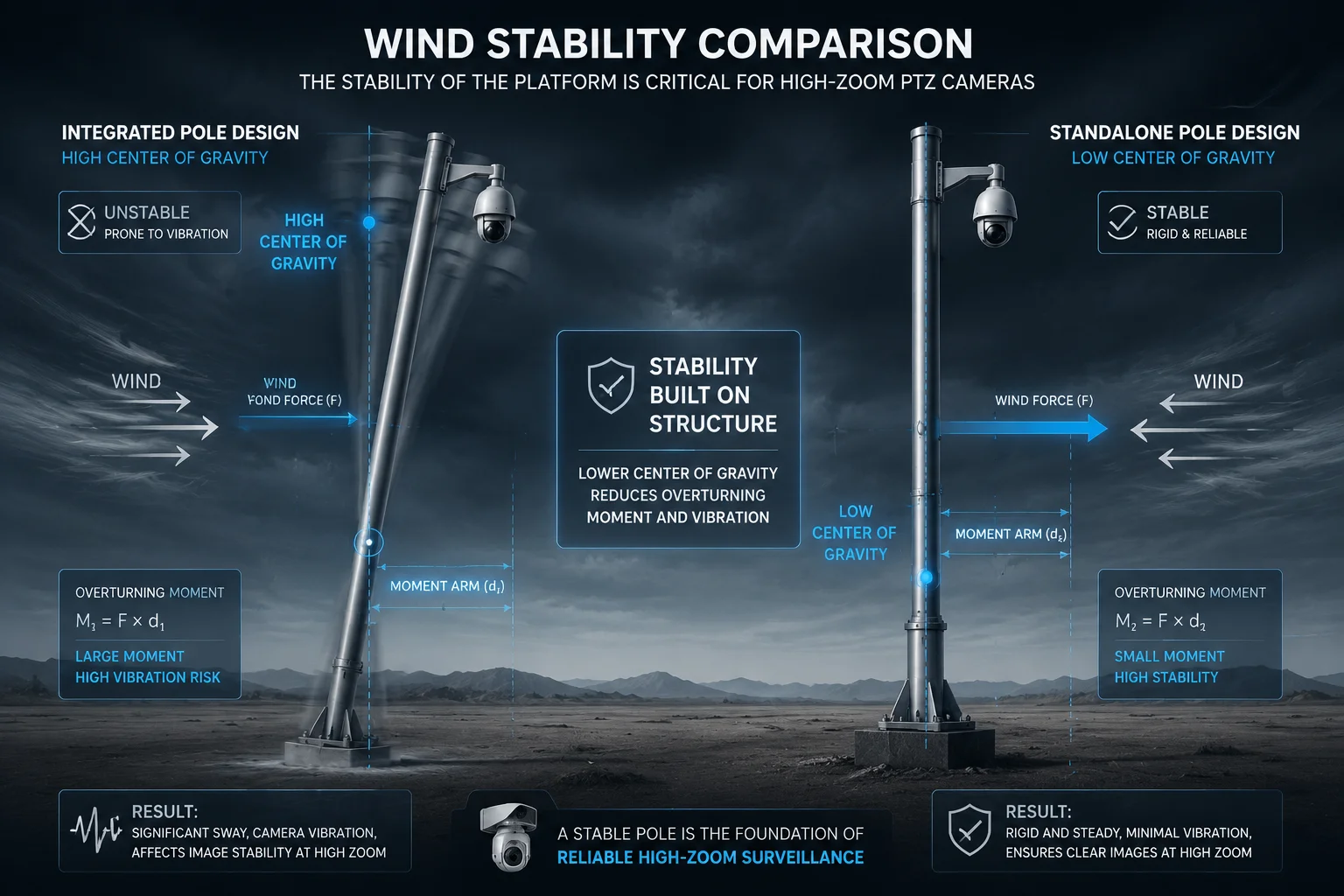Maststabilität Windlast Integriert vs. Standalone-Batterie