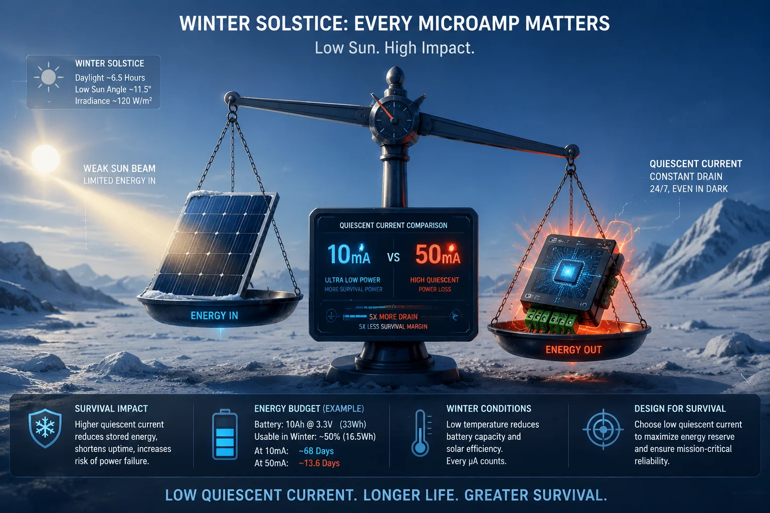corriente de reposo solsticio de invierno agotamiento de la batería controlador solar