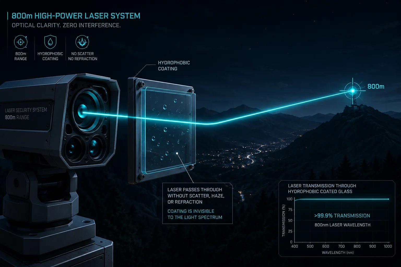 Laserübertragung durch beschichtetes Sicherheitskameraglas