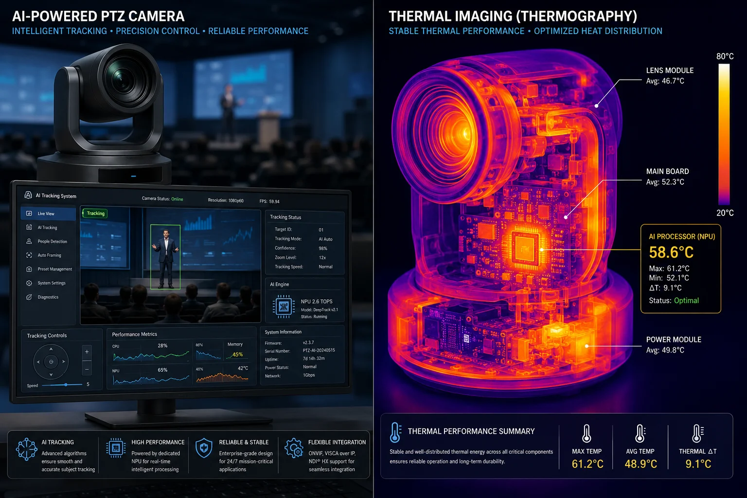 Points chauds d'imagerie thermique de la caméra sous charge IA