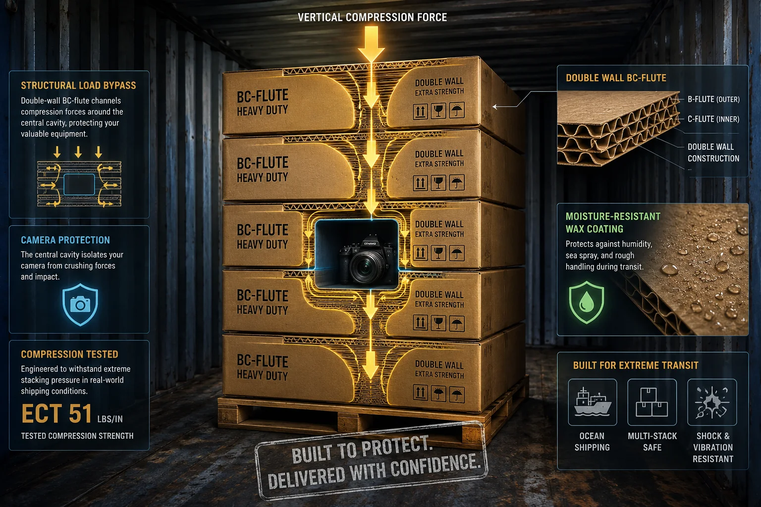 Stacking compression test for PTZ camera shipping box
