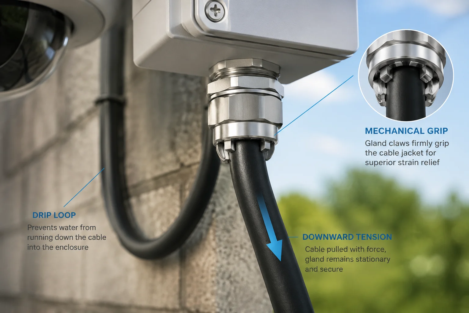 presse-étoupe décharge de traction câble de queue