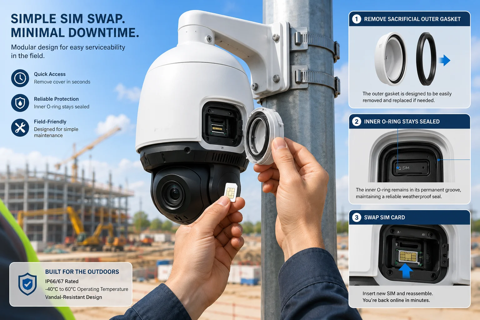 Maintenance sur site double joint caméra PTZ IP67 service sur le terrain