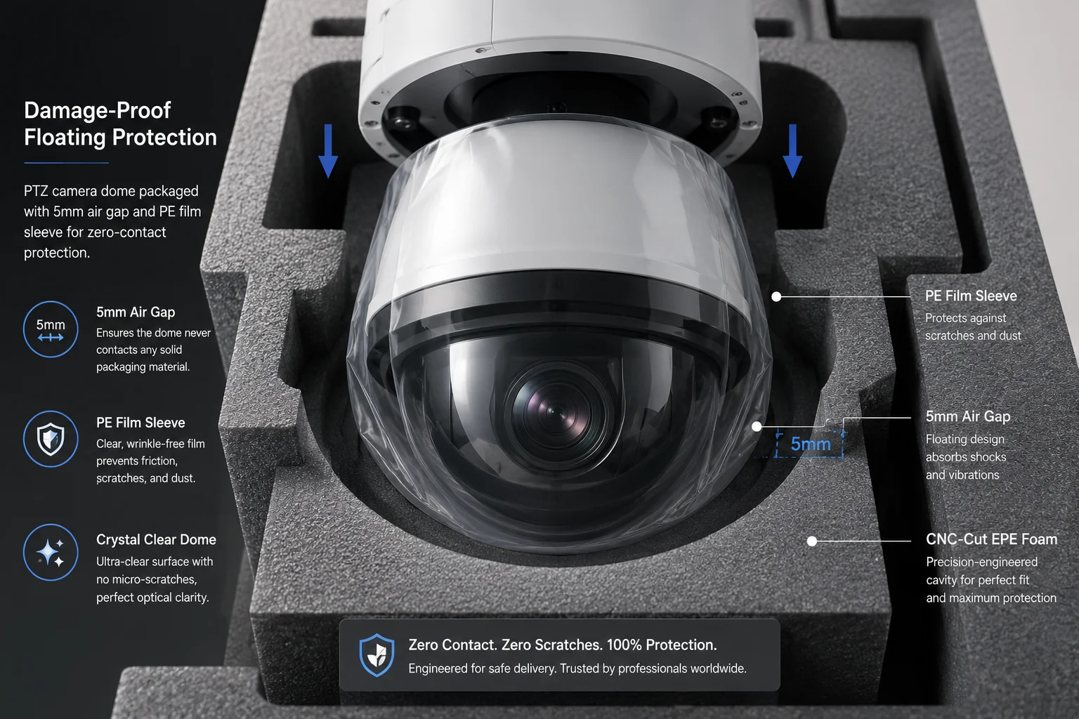EPE foam custom mold for PTZ camera dome protection